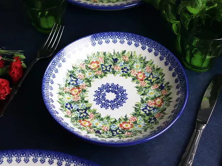 Talerz głęboki 21 cm Bolesławiec - Kwiatowy Ogród