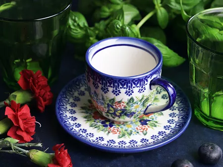 Filiżanka ze spodkiem do espresso 0,11 L / 12,5 cm Bolesławiec - Kwiatowy Ogród