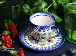 Filiżanka ze spodkiem do espresso 0,11 L / 12,5 cm Bolesławiec - Kwiatowy Ogród