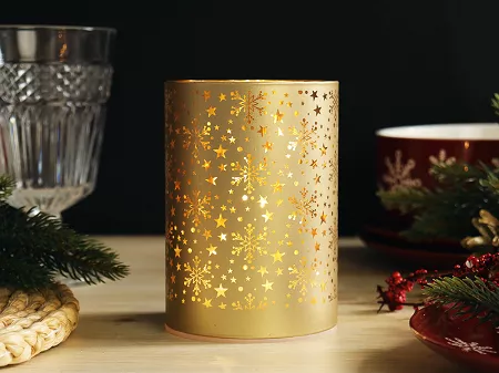 Świecznik szklany LED 12 cm Altom Design - Śnieżynki złoty 07.CHR.1645