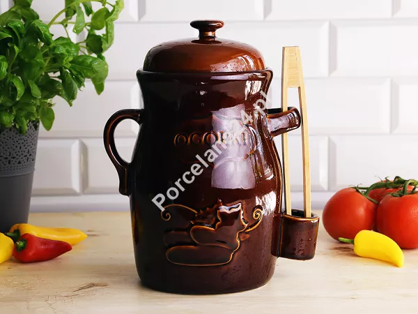 Beczka z kamionki ze szczypcami 3,5 L Bella Fiore - Brązowa 1TR.BECZ.42475 Beczka z kamionki ze szczypcami 3,5 L Bella Fiore - Brązowa 1TR.BECZ.42475