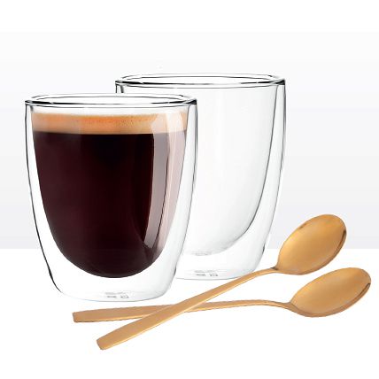 Kpl. 2 szklanek termicznych 330 ml + 2 złote łyżeczki do latte Altom Design - Andrea 07.AND.3279 Kpl. 2 szklanek termicznych 330 ml + 2 złote łyżeczki do latte Altom Design - Andrea 07.AND.3279