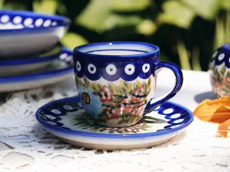 Filiżanka ze spodkiem do espresso 0,11 L / 12,5 cm Bolesławiec - Rajska Łąka gat. I