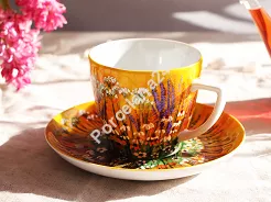 Filiżanka ze spodkiem 0,35 L / 17 cm ręcznie malowana - Łąka żółta (13) DA.FS35-13