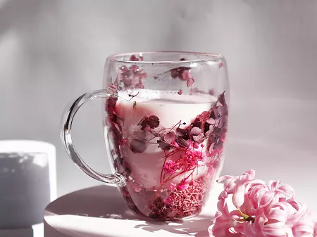 Szklanka termiczna z podwójną ścianką 0,3 L Ecarla - Hortensja Botanic Red 20.SZK192