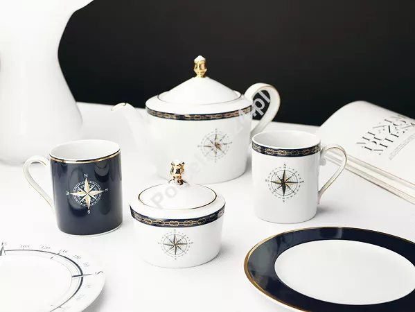 Garnitur do herbaty na 6 osób (14 el.) Ćmielów - Jenny Nautilus White - Blue Garnitur do herbaty na 6 osób (14 el.) Ćmielów - Jenny Nautilus White - Blue