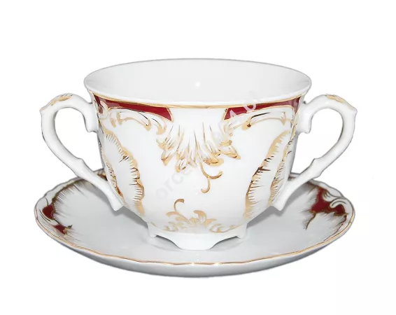 Bulionówka ze spodkiem 0,33 L / 15,5 cm Ćmielów - Rococo 0040 PURPURA Bulionówka ze spodkiem 0,33 L / 15,5 cm Ćmielów - Rococo 0040 PURPURA