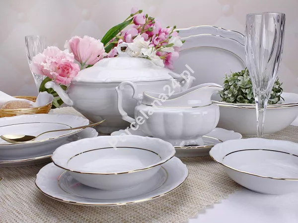 Serwis obiadowy na 12 osób (44 el) Chodzież - Maria Teresa B014 ZŁOTA LINIA B014 BW Serwis obiadowy na 12 osób (44 el) Chodzież - Maria Teresa B014 ZŁOTA LINIA B014 BW