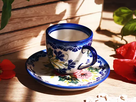 Filiżanka ze spodkiem do espresso 0,11 L / 12,5 cm Bolesławiec - Maki Smolińskiej gat. I