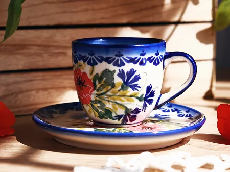 Filiżanka ze spodkiem do espresso 0,11 L / 12,5 cm Bolesławiec - Maki Smolińskiej gat. I