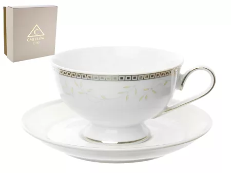 Filiżanka ze spodkiem do herbaty 0,22 L / 14,5 cm Ćmielów - Astra B601 MARZENIE PLATYNOWE Gift Box