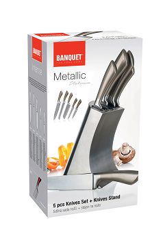 Komplet noży kuchennych (5 el.) w bloku Banquet  - Metallic Platinum 25049009