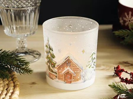 Świecznik szklany 10 cm Altom Design - Świąteczne Miasteczko biały 07.CHR.1633