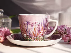 Filiżanka ze spodkiem 0,35 L / 17 cm ręcznie malowana - Łąka liliowa (7) DA.FS35-7