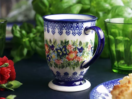 Kubek na stopce 0,3 L Bolesławiec - Kwiatowy Ogród