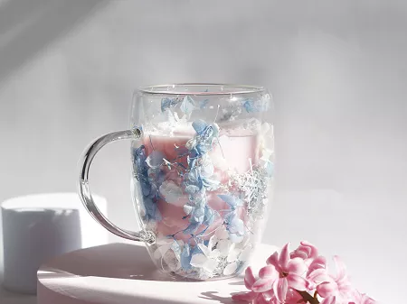 Szklanka termiczna z podwójną ścianką 0,3 L Ecarla - Hortensja Botanic Blue 20.SZK206