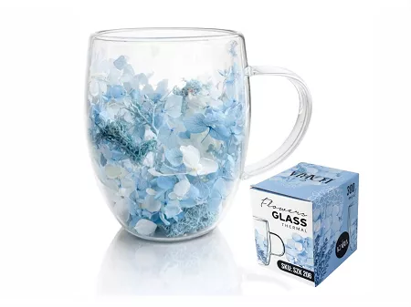 Szklanka termiczna z podwójną ścianką 0,3 L Ecarla - Hortensja Botanic Blue 20.SZK206