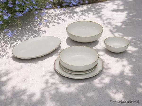 Serwis obiadowy na 12 osób (39 el.) Bogucice - Alumina Granite Cool White Gold Nordica 1128G Serwis obiadowy na 12 osób (39 el.) Bogucice - Alumina Granite Cool White Gold Nordica 1128G