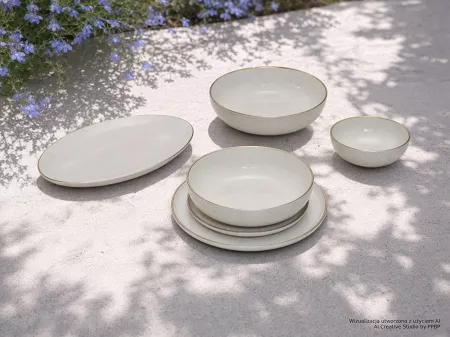 Serwis obiadowy na 12 osób (39 el.) Bogucice - Alumina Granite Cool White Gold Nordica 1128G
