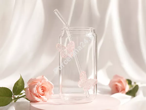 Szklanka ze słomką 500 ml Ecarla - Butterfly 20.SZK163 Szklanka ze słomką 500 ml Ecarla - Butterfly 20.SZK163