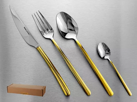 Komplet sztućców 24 cz. na 6 osób Hisar - Bahama Gold (4.0/3.0mm) złocone