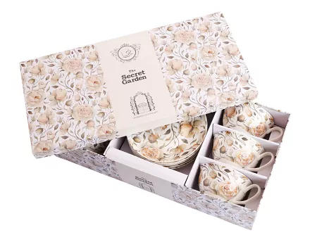 Kpl. 6 filiżanek ze spodkiem 250 ml Duo - English roses white 15.ENG-W.K6FS