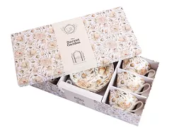Kpl. 6 filiżanek ze spodkiem 250 ml Duo - English roses white 15.ENG-W.K6FS