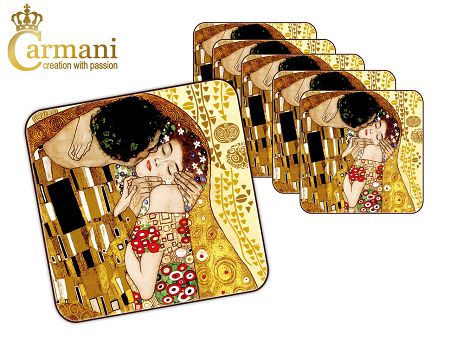 Kpl. podkładek korkowych pod kubki (6 szt.) Carmani - Gustav Klimt - The Kiss 33.532-1211