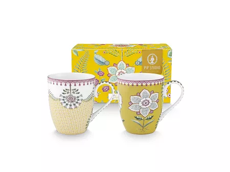 Komplet 2 kubków 0,35 L Pip Studio - Lily & Lotus Yellow 51.L&LY.002.579