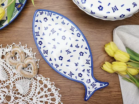 Półmisek do ryb 37 cm Bolesławiec - Niebieskie Motyle gat. I