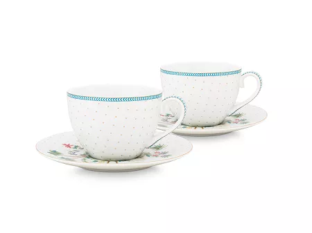 Komplet 2 filiżanek ze spodkiem 0,3 L Pip Studio - Jolie Dots Gold 51.JDG.004.119