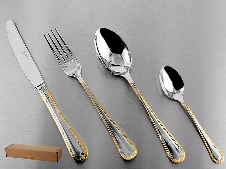 Komplet sztućców 24 cz. na 6 sób Pintinox 1929 - Filet (2.5 mm) złocone 23.FILG.K24