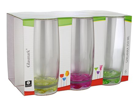 Komplet szklanek 6 szt 350 ml Glasmark - malowane dno mix kolorów 4G.68-8011-W350-5082