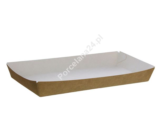 Tacka do przekąsek 20 x 9 x 2,5 cm - Opakowanie 25 szt.- Eco papier biały/kraft E.TDP20-25 Tacka do przekąsek 20 x 9 x 2,5 cm - Opakowanie 25 szt.- Eco papier biały/kraft E.TDP20-25