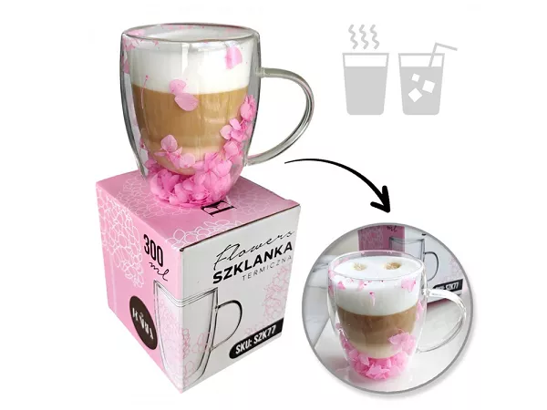 Szklanka termiczna z podwójną ścianką 0,3 L Ecarla - Hortensja Bloom Rose 20.SZK77 Szklanka termiczna z podwójną ścianką 0,3 L Ecarla - Hortensja Bloom Rose 20.SZK77