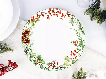 Talerz płytki (patera na ciasto) 27 cm Duo - Christmas Leaves 15.CHLE.TP