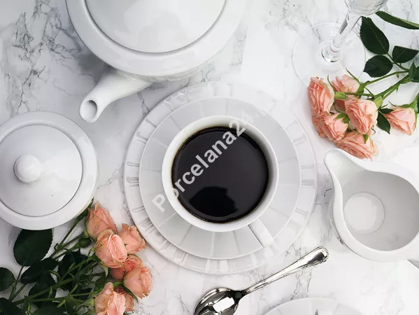 Garnitur do herbaty (kawy) na 12 osób (39el) Ćmielów - Oktawa biała 0001 Garnitur do herbaty (kawy) na 12 osób (39el) Ćmielów - Oktawa biała 0001