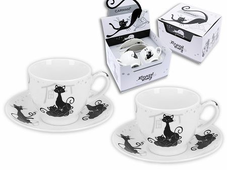 Komplet 2 filiżanek ze spodkiem espresso 100 ml Carmani - Koty / Crazy Cats 33.017-3005