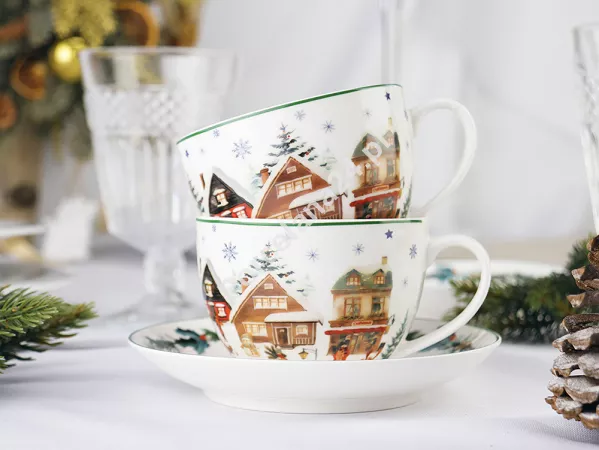 Komplet filiżanek ze spodkami 0,27 l / 15 cm (2 szt.)  Duo - Christmas Village 15.CHV.K2FS Komplet filiżanek ze spodkami 0,27 l / 15 cm (2 szt.)  Duo - Christmas Village 15.CHV.K2FS