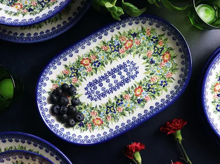 Półmisek owalny 28 cm Bolesławiec - Kwiatowy Ogród