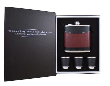 Zestaw piersiówka 180 ml i 3 kieliszki w książce - KW6M2