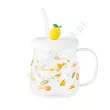 Kubek szklany z silikonową pokrywką i szklaną słomką 600 ml Altom Design - Cytryna 07.K.3516