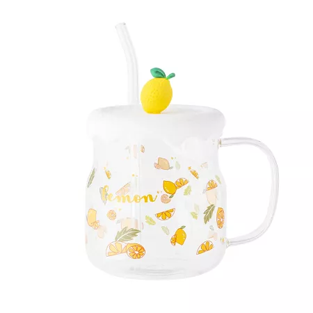 Kubek szklany z silikonową pokrywką i szklaną słomką 600 ml Altom Design - Cytryna 07.K.3516 Kubek szklany z silikonową pokrywką i szklaną słomką 600 ml Altom Design - Cytryna 07.K.3516