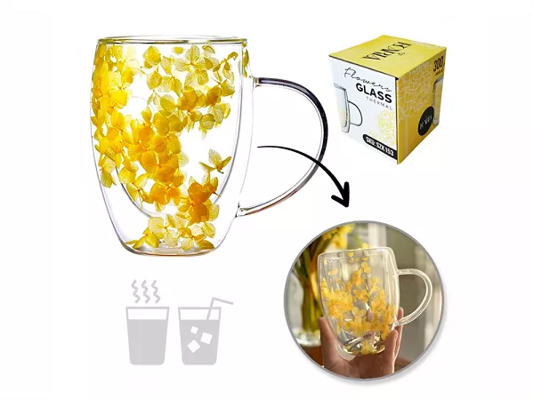 Szklanka termiczna z podwójną ścianką 0,3 L Ecarla - Hortensja Bloom Yellow 20.SZK153 Szklanka termiczna z podwójną ścianką 0,3 L Ecarla - Hortensja Bloom Yellow 20.SZK153