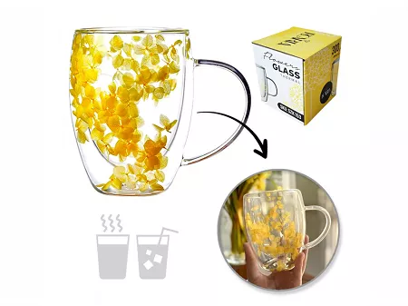 Szklanka termiczna z podwójną ścianką 0,3 L Ecarla - Hortensja Bloom Yellow 20.SZK153