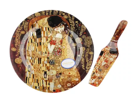 Półmisek / talerz deserowy 27 cm z łopatką do ciasta Carmani - Gustav Klimt Pocałunek 33.198-8071