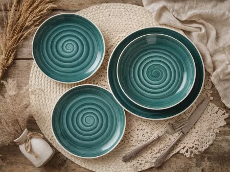 Komplet talerzy na 6 osób (18 el.) Chodzież - City Ślimak Zielono - Niebieski (CT32)