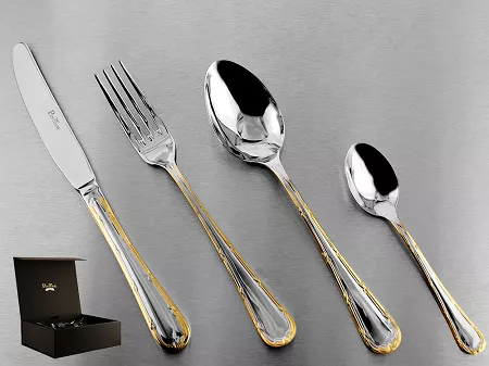 Komplet sztućców 65 cz. na 12 osób Pintinox 1929 - Filet (2.5 mm) złocone 23.FILG.K65