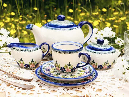 Garnitur do kawy na 6 osób (21el.) Bolesławiec - Mariańska Koronka gat. I