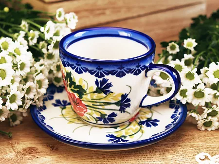Filiżanka ze spodkiem 0,22 L / 14 cm Bolesławiec - Maki Smolińskiej gat. I